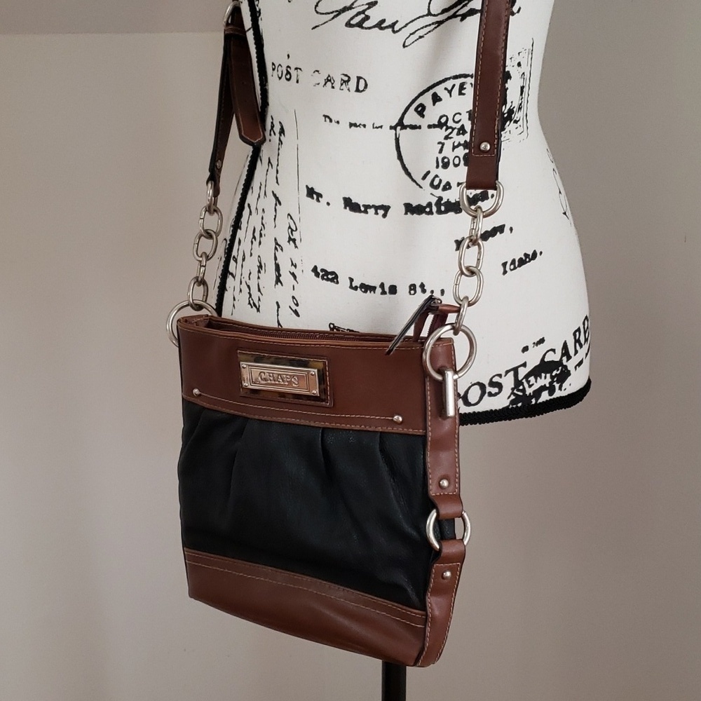 Chaps Crossbody Black/Brown Bag Handbag Purse, Size 9x9"